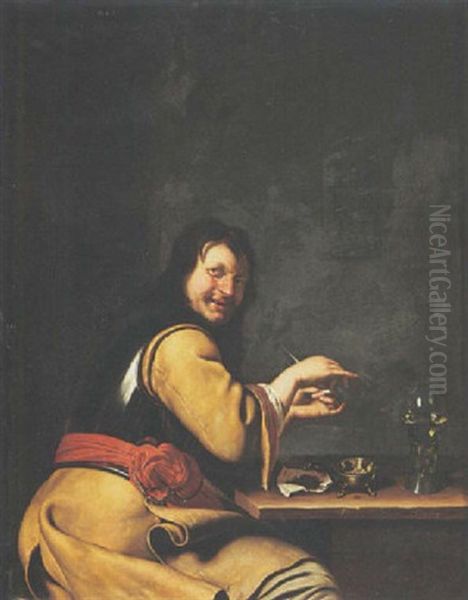 A Soldier Preparing A Pipe Oil Painting by Frans van Mieris the Elder