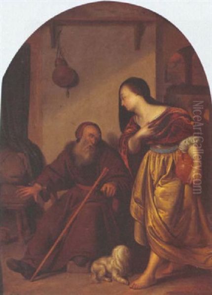 The Wife Of Jeroboam And The Prophet Ahiajah Oil Painting by Frans van Mieris the Elder