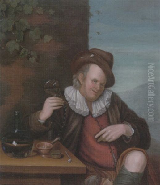 A Peasant Drinking Oil Painting by Frans van Mieris the Elder