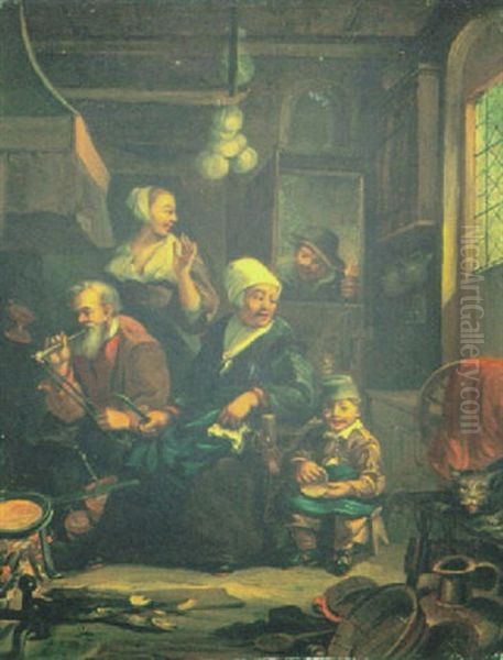 Interior Scene Of Family Beside A Hearth Oil Painting by Frans van Mieris the Elder