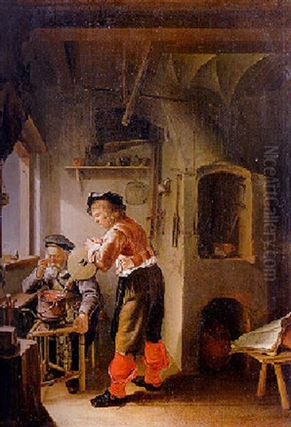 An Old Alchemist And His Assistant In Their Workshop Oil Painting by Frans van Mieris the Elder