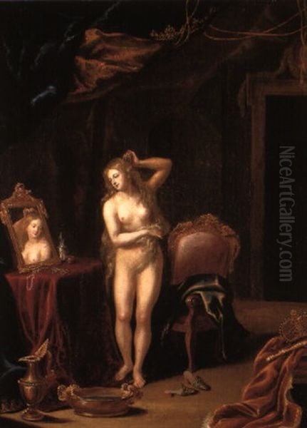 A Lady At Her Toilet Oil Painting by Frans van Mieris the Elder