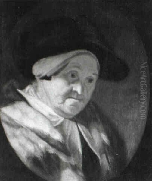 Study Of An Old Lady In Black Hat And Fur Shawl Oil Painting by Frans van Mieris the Elder