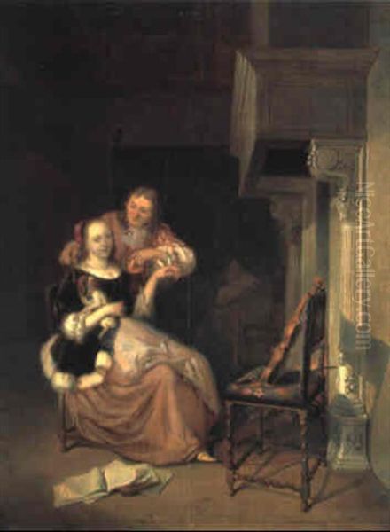 Galante Szene In Einem Schlafgemach Oil Painting by Frans van Mieris the Elder