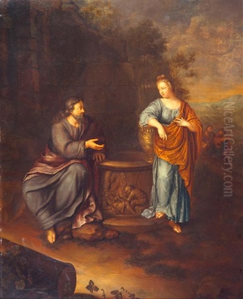 Christus Mit Der Samariterin Am Brunnen Oil Painting by Frans van Mieris the Younger