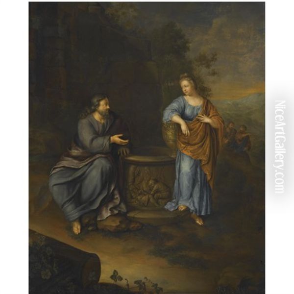 Christ And The Woman Of Samaria Oil Painting by Frans van Mieris the Younger