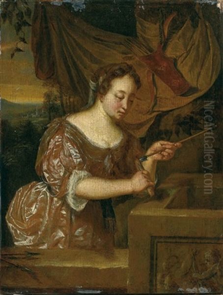 Jeune Femme Tenant Une Fleche Oil Painting by Frans van Mieris the Younger