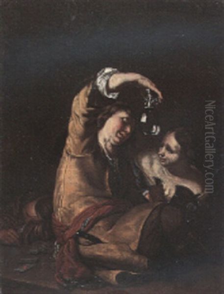 A Couple Carousing In A Tavern Oil Painting by Frans van Mieris the Younger