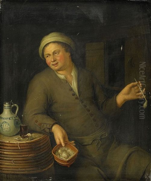 Young Man With Clay Pipe And Jug Oil Painting by Jan Van Mieris