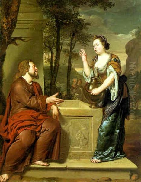 Christ And The Woman Of Samaria Oil Painting by Jan Van Mieris