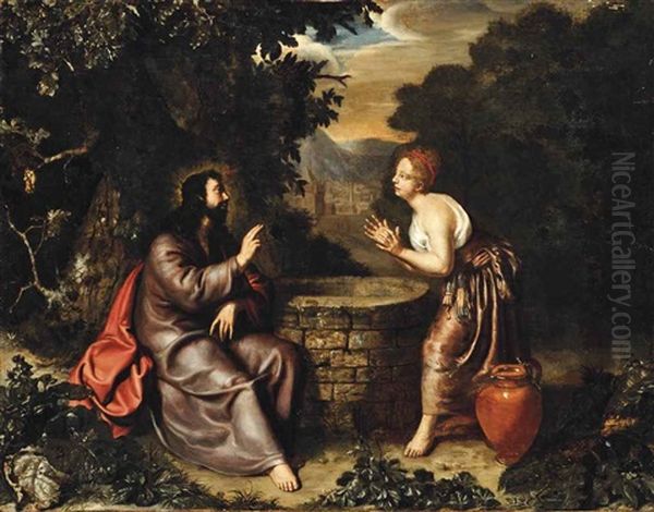 Christ And The Woman Of Samaria Oil Painting by Willem van Mieris