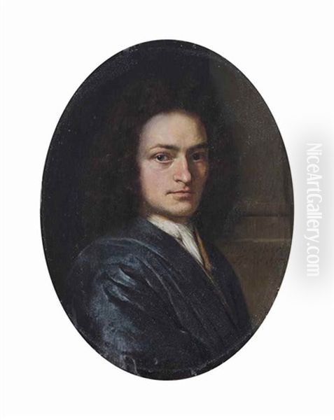 Portrait Of A Gentleman, Bust-length, In A Blue Robe With A White Cravat Oil Painting by Willem van Mieris