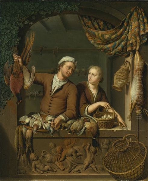 The Poulterer's Shop Oil Painting by Willem van Mieris