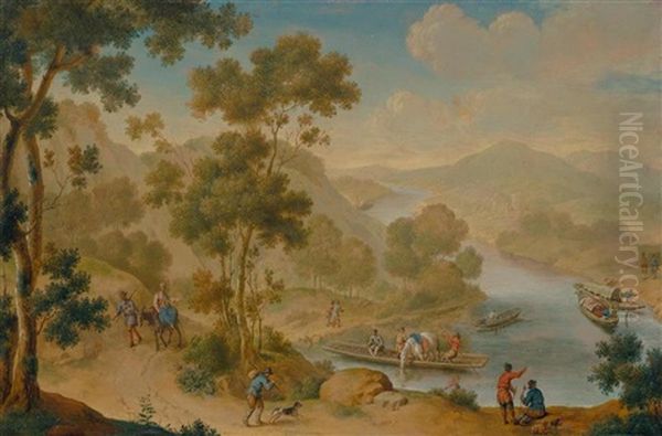 Weite Flusslandschaft Mit Reisenden Oil Painting by Willem van Mieris