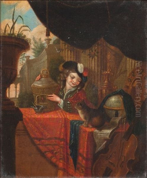 L'enfant A La Cage Oil Painting by Willem van Mieris