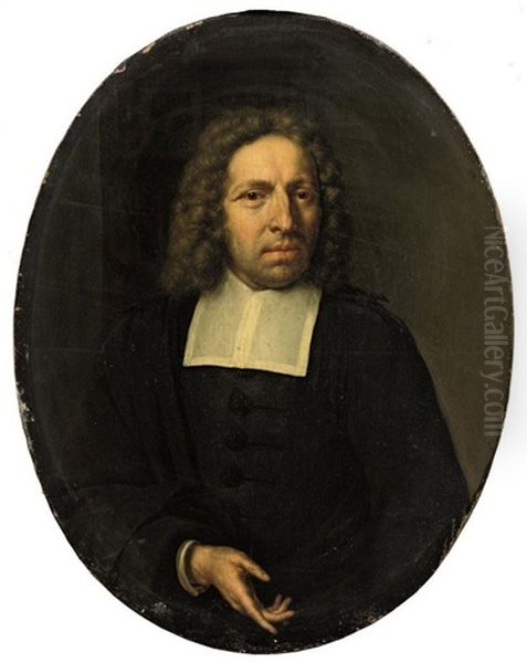 Portrait Of A Gentleman In A Black Costume With A White Collar Oil Painting by Willem van Mieris