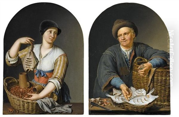 The Fish Wife (+ The Fish Seller, C.1716; Pair) Oil Painting by Willem van Mieris