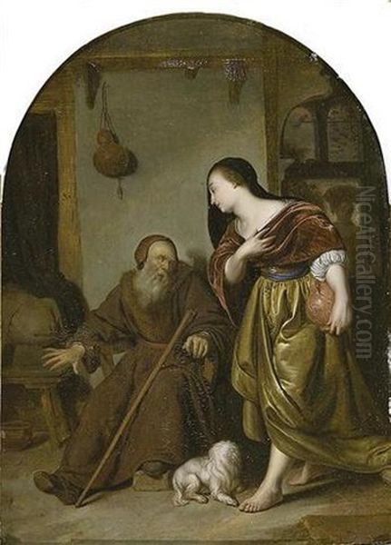 La Femme De Jeroboam Et Le Prophete Ahijah (after Frans Van Mieris The Elder) Oil Painting by Willem van Mieris