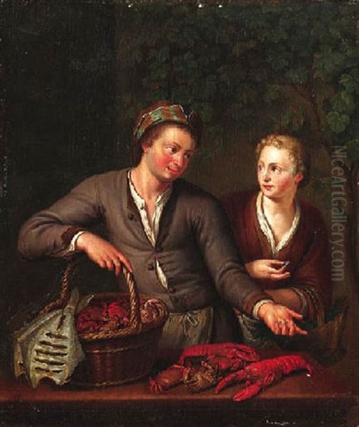 Der Fisch - Und Krebshandler Oil Painting by Willem van Mieris