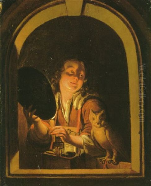 A Young Man And An Owl Oil Painting by Willem van Mieris