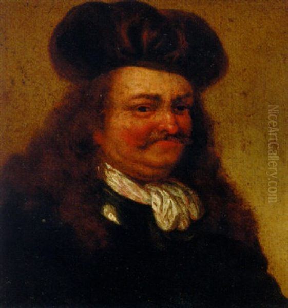 Portrait Of A Gentleman In A Brown Coat And Cap And A White Cravat Oil Painting by Willem van Mieris