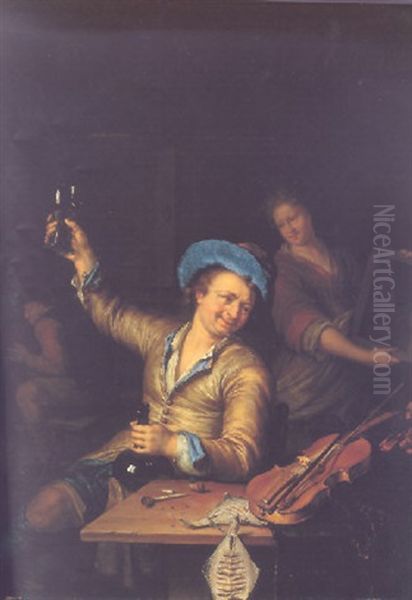 A Violinist Making Merry In A Tavern Oil Painting by Willem van Mieris