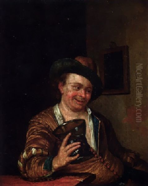 A Peasant Man Holding A Large Roemer At A Table In A Interior Oil Painting by Willem van Mieris