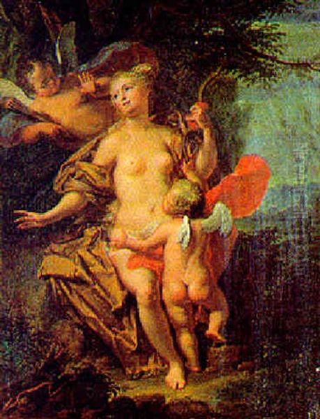 Venus Disarming Cupid In A Wooded Landscape Oil Painting by Willem van Mieris