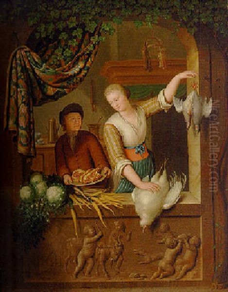 A Poultry Seller At A Casement Oil Painting by Willem van Mieris