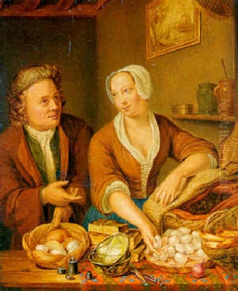 Junges Paar An Einem Tisch Stehend Oil Painting by Willem van Mieris