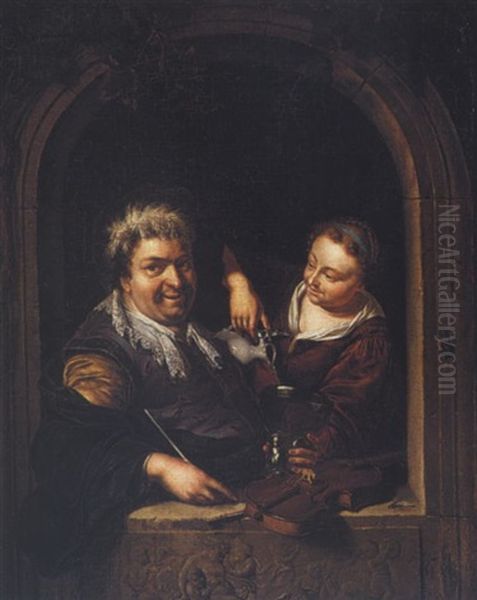 The Merry Violinist Oil Painting by Willem van Mieris