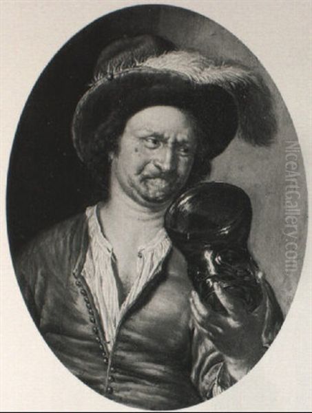 A Man Holding A Roemer Oil Painting by Willem van Mieris