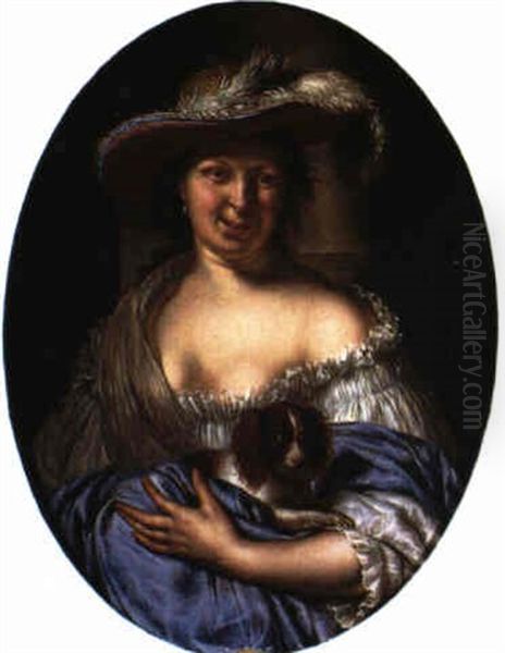 Portrait De Jeune Femme Au Chien Oil Painting by Willem van Mieris