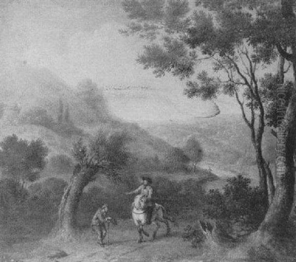 Landscape With Horseman In The Foreground, A Distant        Landscape Beyond Oil Painting by Willem van Mieris