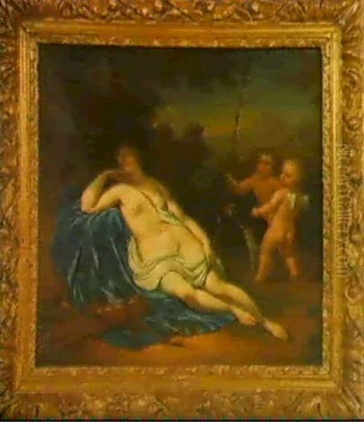 Ruhende Diana Mit Zwei Putten In Einer Landschaft Oil Painting by Willem van Mieris