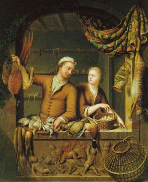 The Poultry Sellers Oil Painting by Willem van Mieris