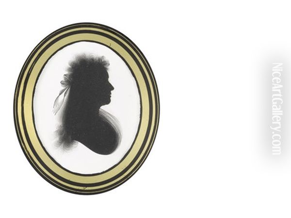 A Bust-length Silhouette Of A Lady, Profile To The Right And Wearing Fichu, Her Powdered Wig Decorated With Ribbons Oil Painting by John Miers