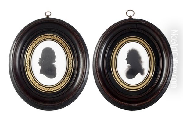 Two Bust-length Silhouettes Portraying Lady Charlotte Teignmouth (d.1834) And A Gentleman (pair) Oil Painting by John Miers