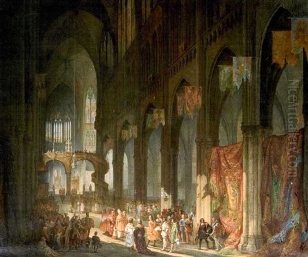 Scene Historique Dans Un Interieur D'eglise by August Karl Jos. A. Migette