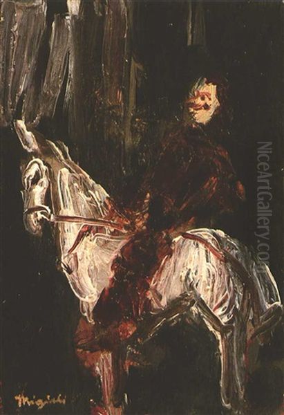 White Horse And Clown Oil Painting by Kotaro Migishi