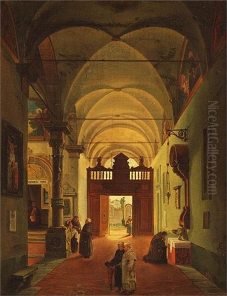 Blick In Ein Klosterinterieur Oil Painting by Giovanni Migliara