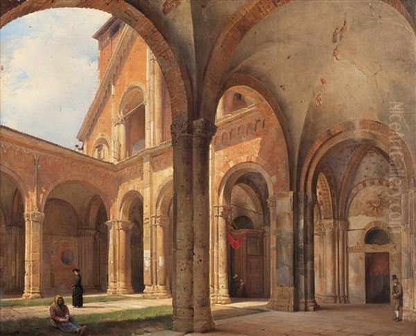 Porticato Della Basilica Di Sant'ambrogio A Milano Oil Painting by Giovanni Migliara