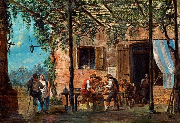 Under The Arbour (playing Morra) Oil Painting by Giovanni Migliara