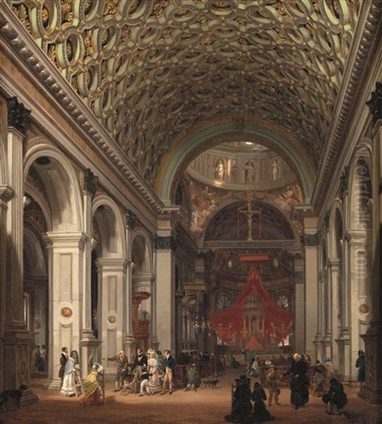 Interno Della Chiesa Di Santa Maria Presso San Celso A Milano Oil Painting by Giovanni Migliara