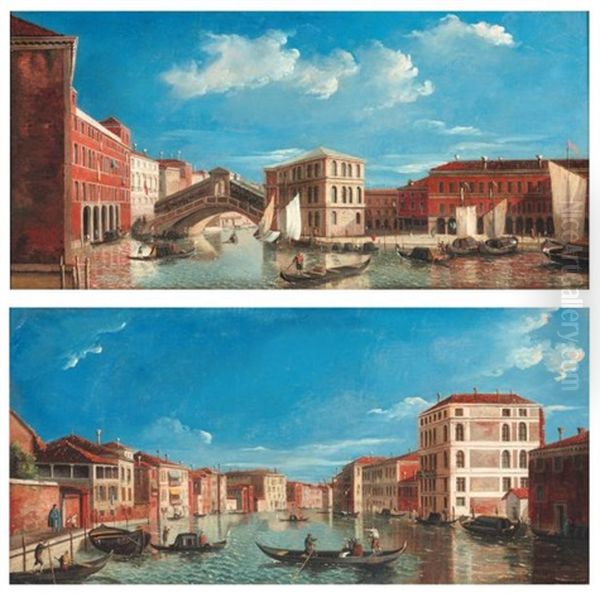 Le Pont Rialto (+ Le Grand Canal; Pair) Oil Painting by Giovanni Migliara