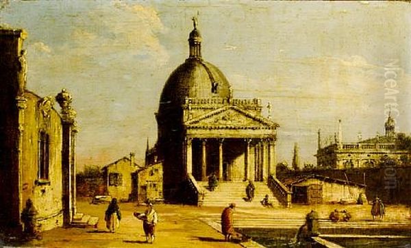 An Architectural Capriccio With The Church Of San Simeone Piccolo And Other Palladian Buildings Oil Painting by Giovanni Migliara