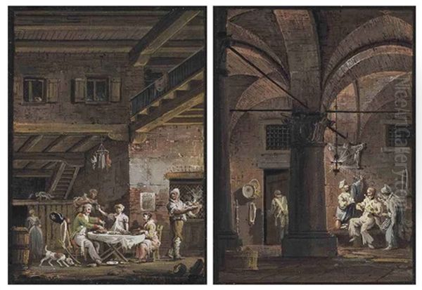 Two Scenes Of Life In The City Guard (pair) Oil Painting by Giovanni Migliara