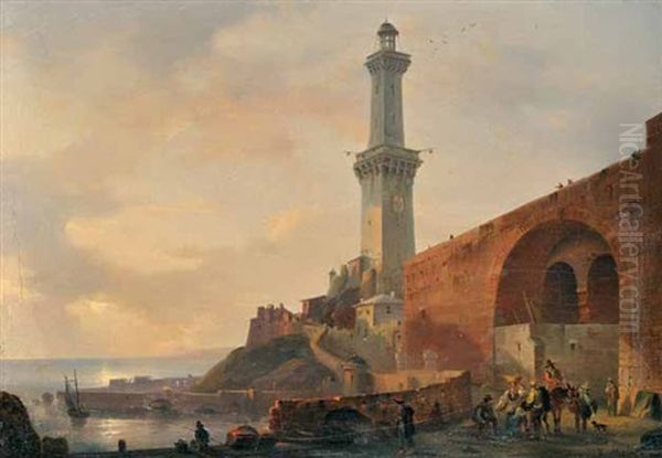 La Lanterna Del Porto Di Genova Oil Painting by Giovanni Migliara