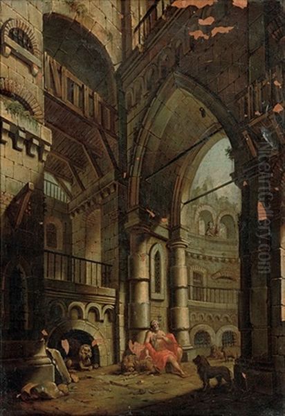 An Architectural Capriccio With Daniel In The Lions Den by Giovanni Migliara