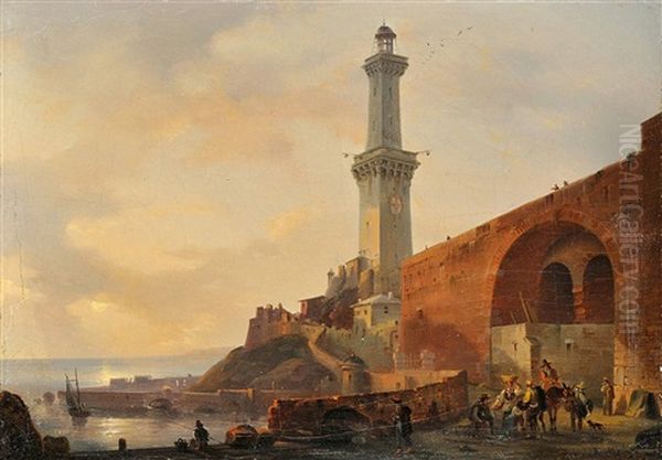 La Lanterna Del Porto Di Genova Oil Painting by Giovanni Migliara